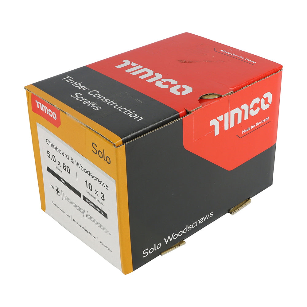 Solo Woodscrew PZ2 CSK Zinc - 5.0 x 80 | Box of 200