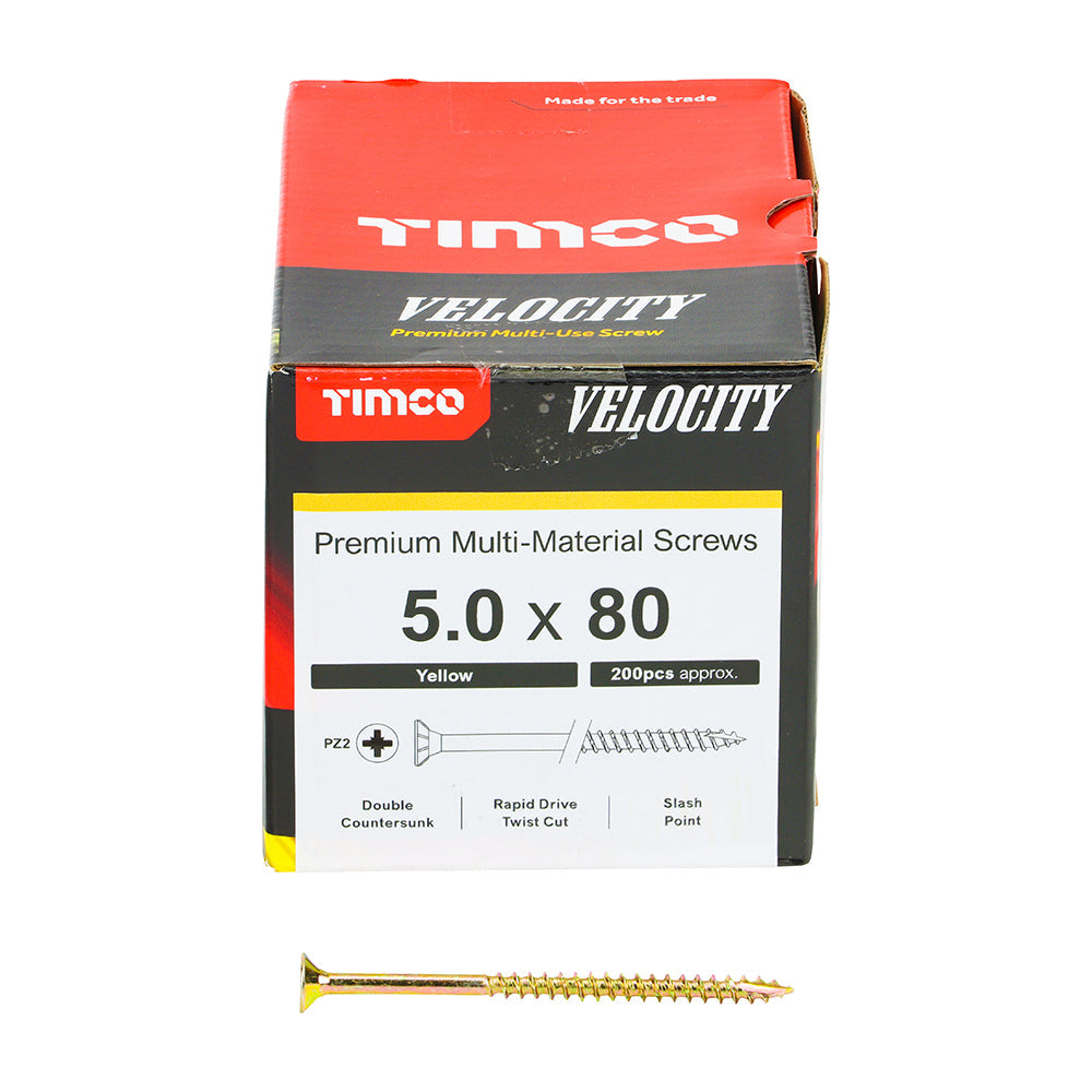 Timco Velocity Premium Multi-Use Screws - PZ - Double Countersunk - Yellow - Box