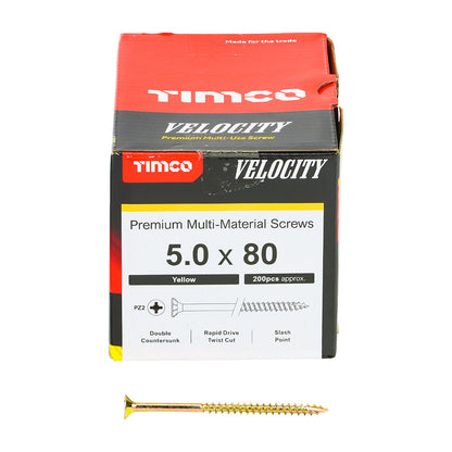 Timco Velocity Premium Multi-Use Screws - PZ - Double Countersunk - Yellow - Box