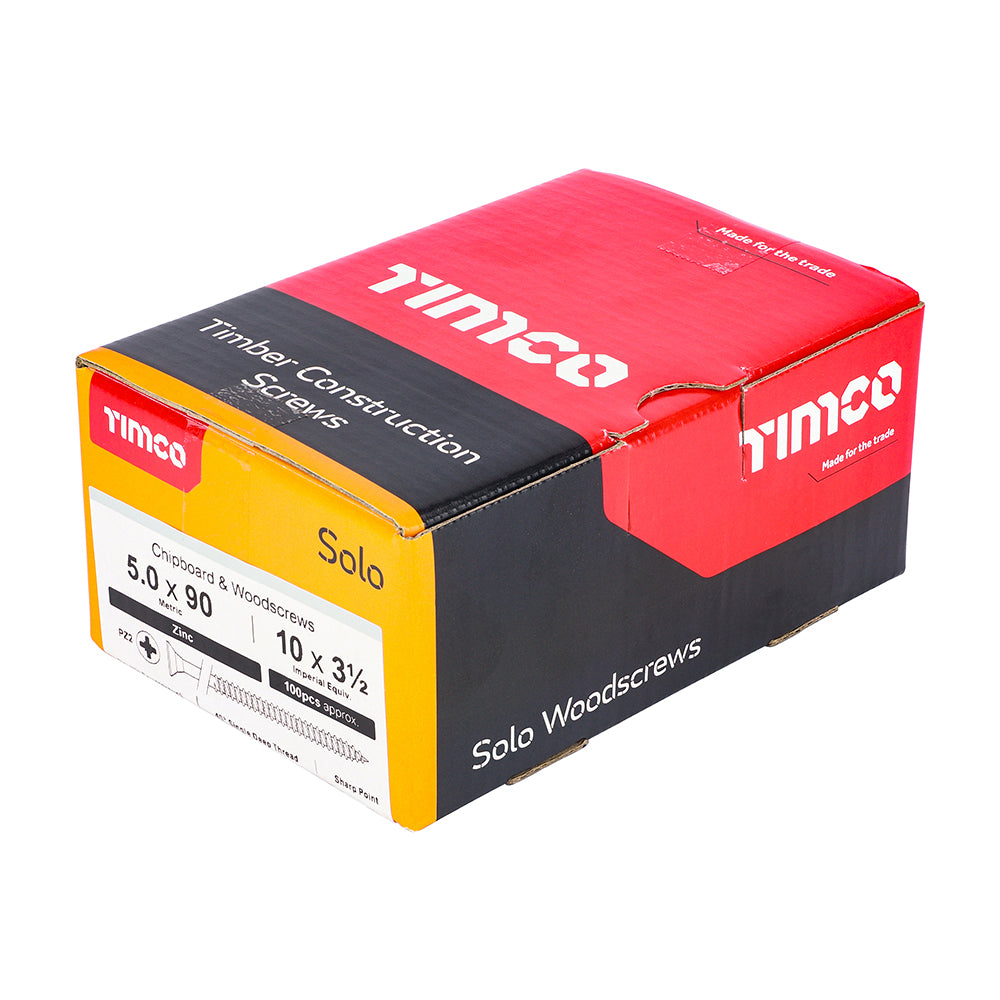 Solo Woodscrew PZ2 CSK Zinc - 5.0 x 90 | Box of 100