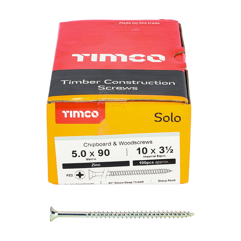 Solo Woodscrew PZ2 CSK Zinc - 5.0 x 90 | Box of 100