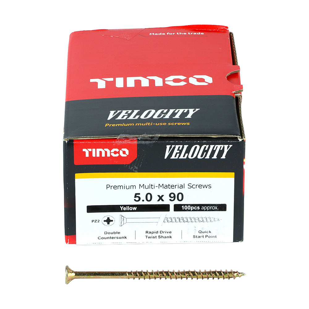 Timco Velocity Premium Multi-Use Screws - PZ - Double Countersunk - Yellow - Box