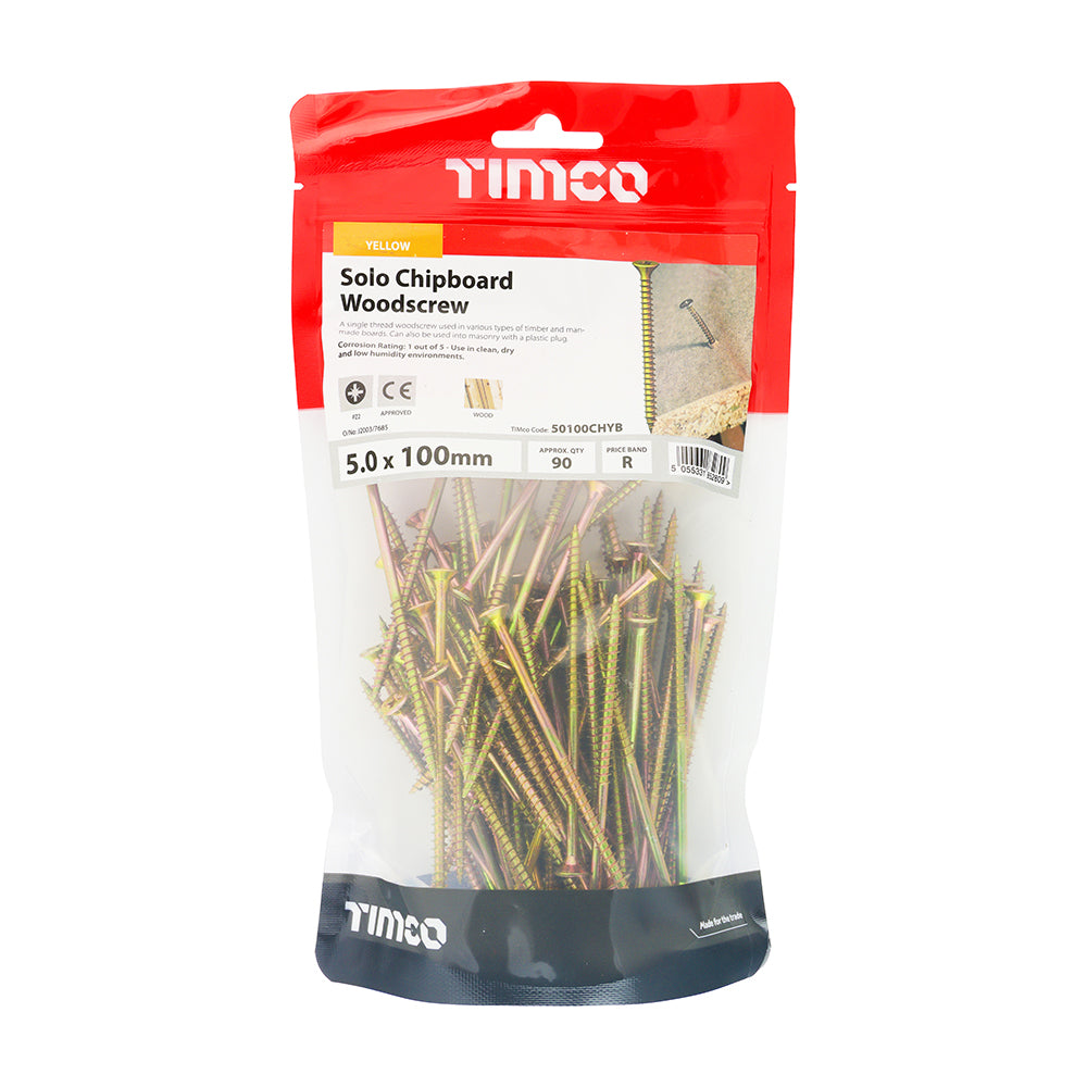Solo Woodscrew PZ2 CSK - ZYP - 5.0 x 100 | TIMpac of 4