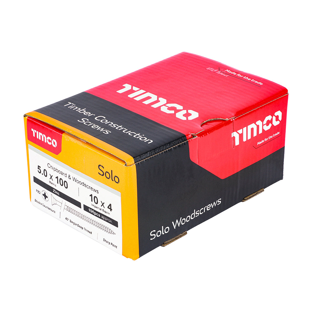 Solo Woodscrew PZ2 CSK Zinc - 5.0 x 100 | Box of 100