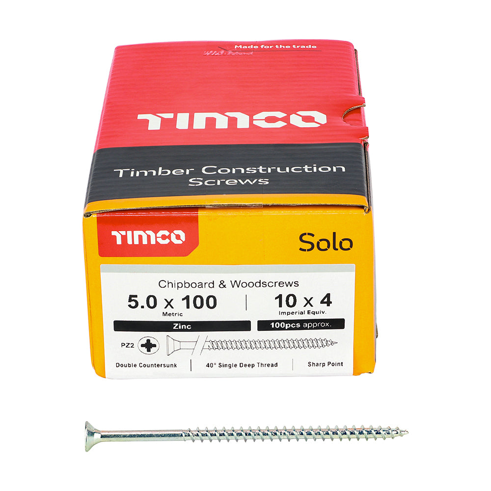 Solo Woodscrew PZ2 CSK Zinc - 5.0 x 100 | Box of 100