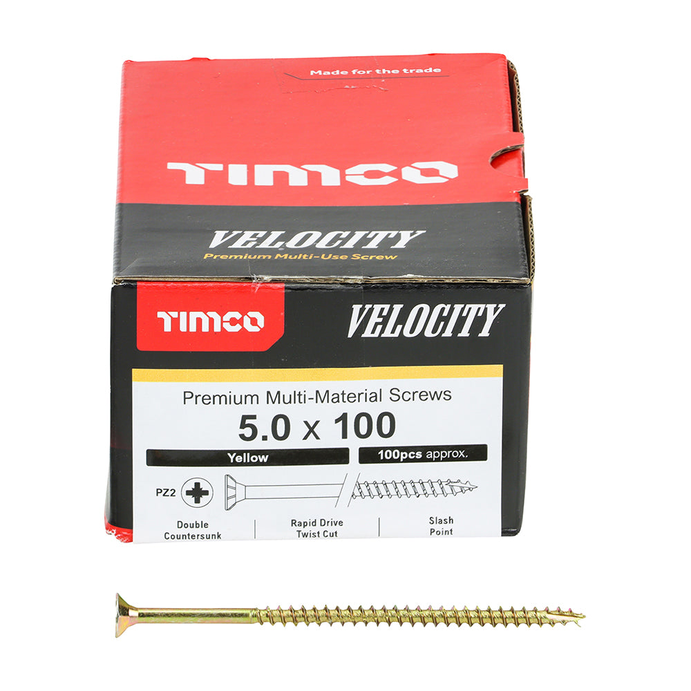 Timco Velocity Premium Multi-Use Screws - PZ - Double Countersunk - Yellow - Box