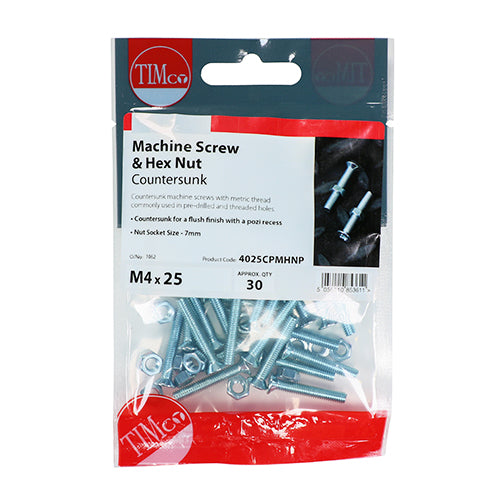 Machine Screw & Nut CSK - BZP - M5 x 16 | TIMpac of 35