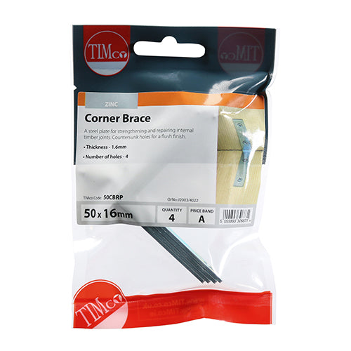 Corner Brace - BZP - 50 x 50 x 16 | TIMpac of 4