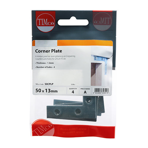 Corner Plate - BZP - 50 x 50 x 13 | TIMpac of 4