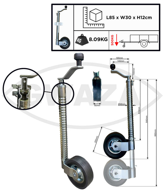 Gwaza Jockey Wheel Ribbed no Clamp 48mm N.W.L 500kg