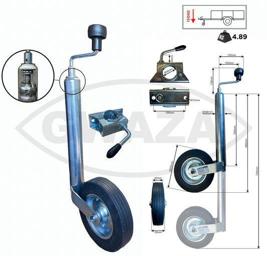 Gwaza Jockey Wheel with Clamp 48mm N.W.L 150kg