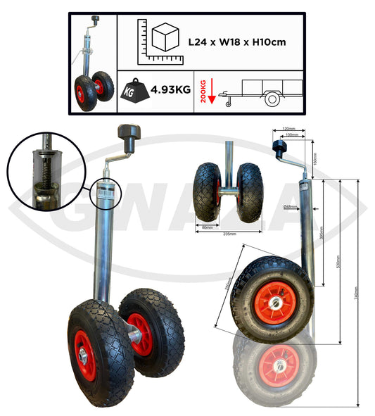 Gwaza Jockey Wheel Pneumatic Twin Tyre 48mm 200 kg NWL