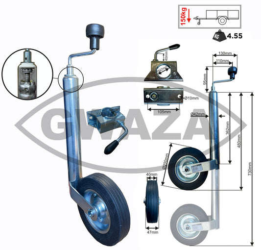 Gwaza Jockey Wheel 42mm with Clamp N.W.L 150kg.