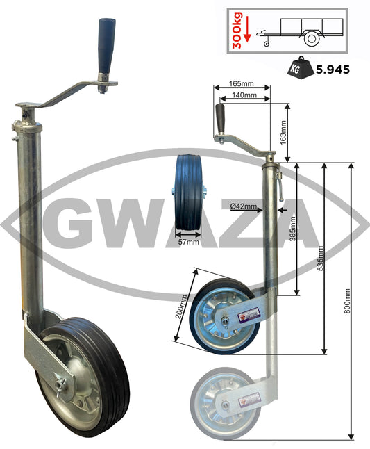 Gwaza Jockey Wheel HD no Clamp 42mm N.W.L 300kg