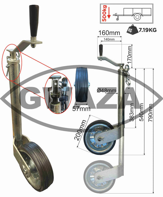 Gwaza Jockey Wheel no Clamp 48mm N.W.L 500kg