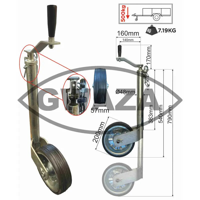 Gwaza Jockey Wheel no Clamp 48mm N.W.L 500kg
