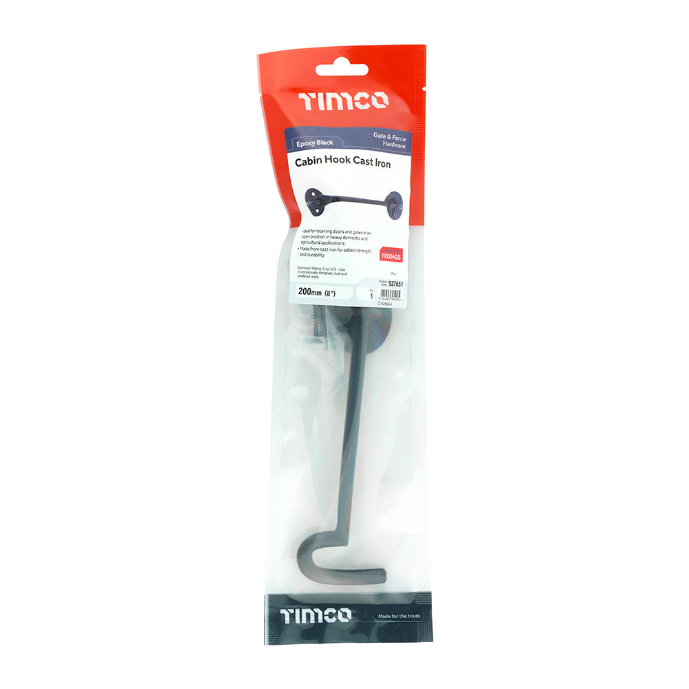Cabin Hook Cast Iron Black - 8" | Plain Bag