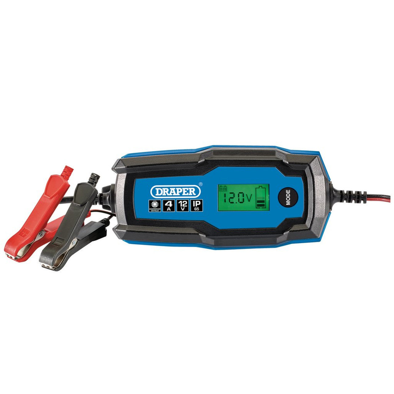 Draper battery charger with digital display on a white background