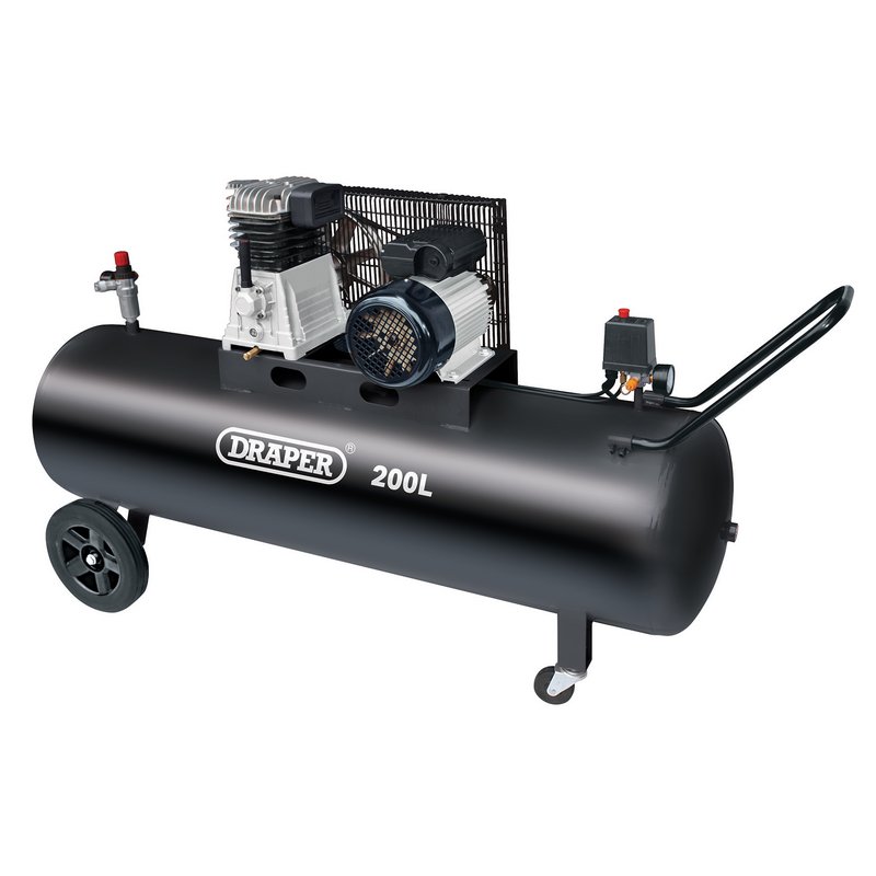 Draper 200L Belt-Driven Air Compressor, 2.2kW/3hp Draper Tools