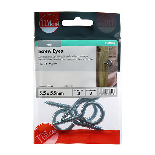 Screw Eyes - BZP - 55mm | TIMpac of 4