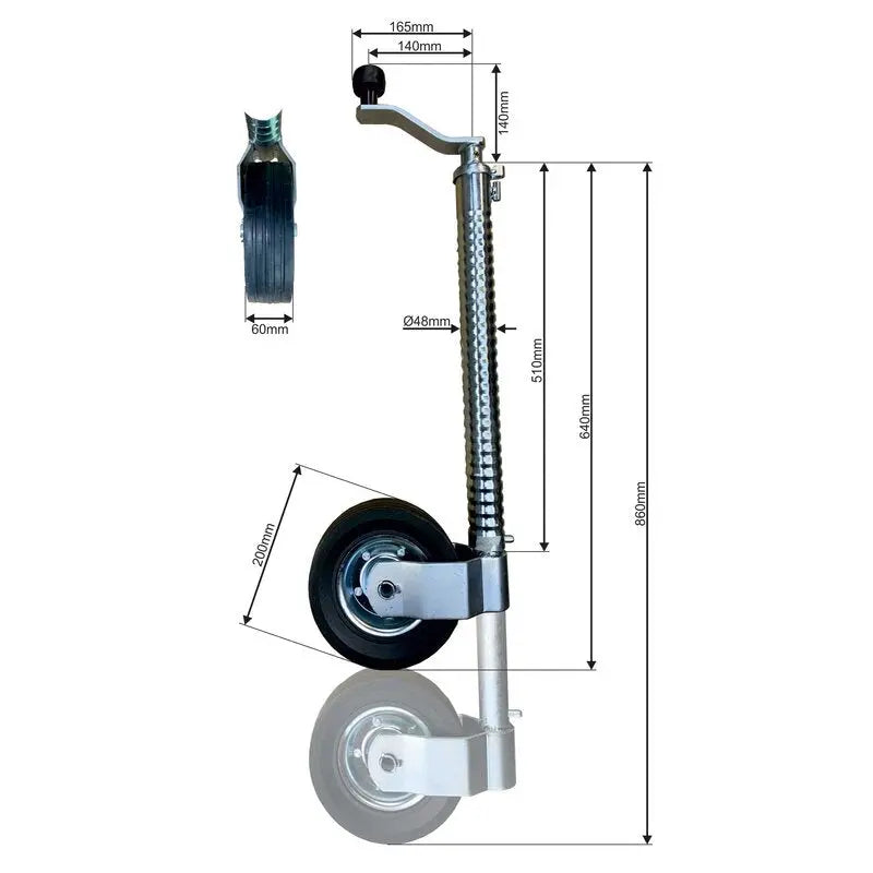 Gwaza Jockey Wheel Ribbed no Clamp 48mm N.W.L 500kg