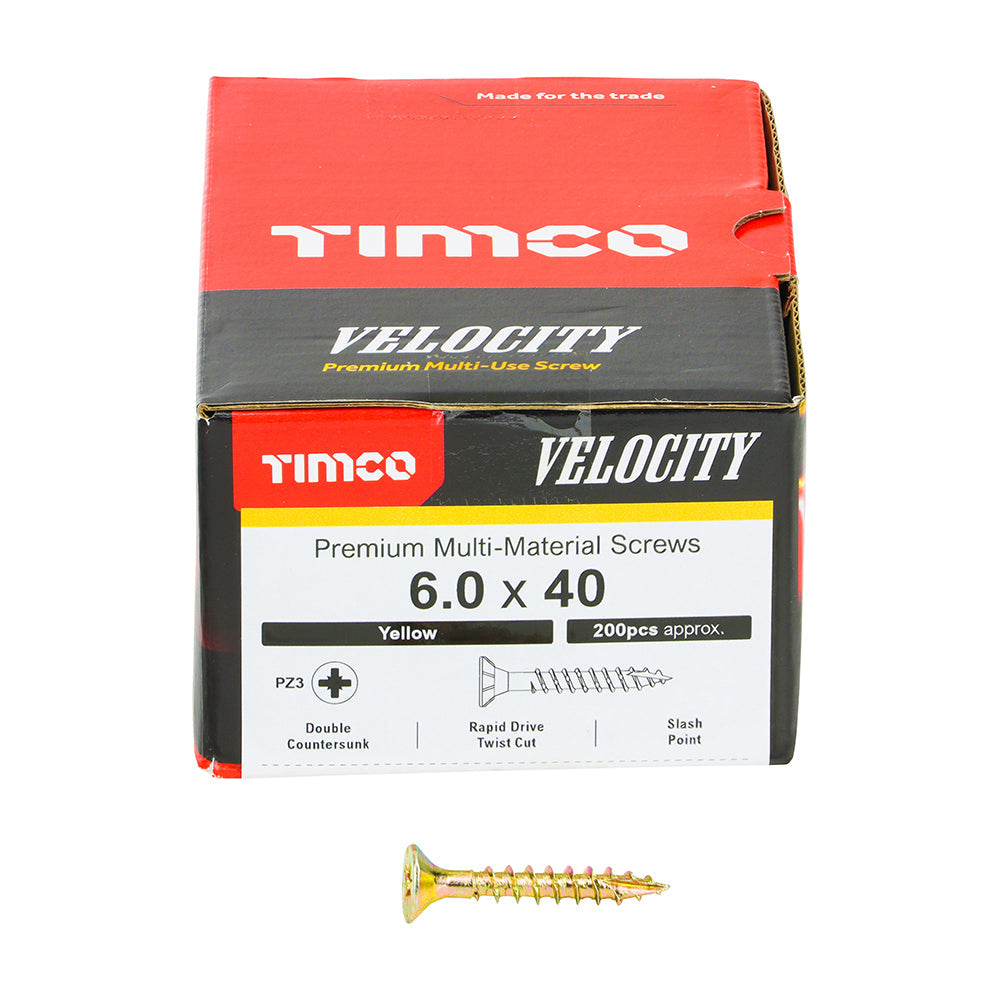 Timco Velocity Premium Multi-Use Screws - PZ - Double Countersunk - Yellow - Box