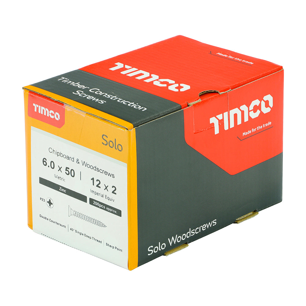 Solo Woodscrew PZ3 CSK Zinc - 6.0 x 50 | Box of 200