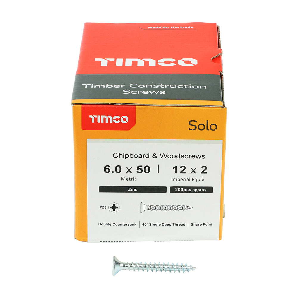 Solo Woodscrew PZ3 CSK Zinc - 6.0 x 50 | Box of 200