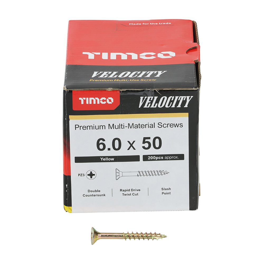 Timco Velocity Premium Multi-Use Screws - PZ - Double Countersunk - Yellow - Box