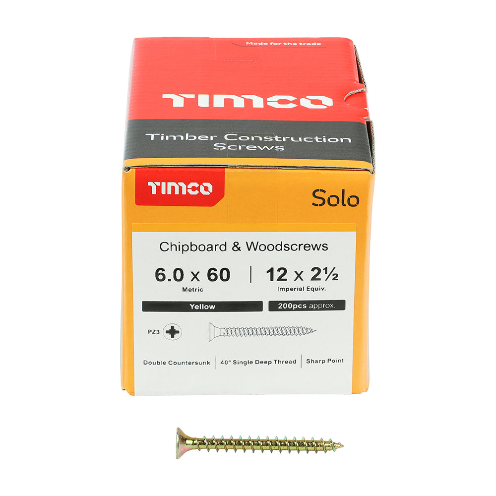 Solo Woodscrew PZ3 CSK ZYP - 6.0 x 60 | Box of 200
