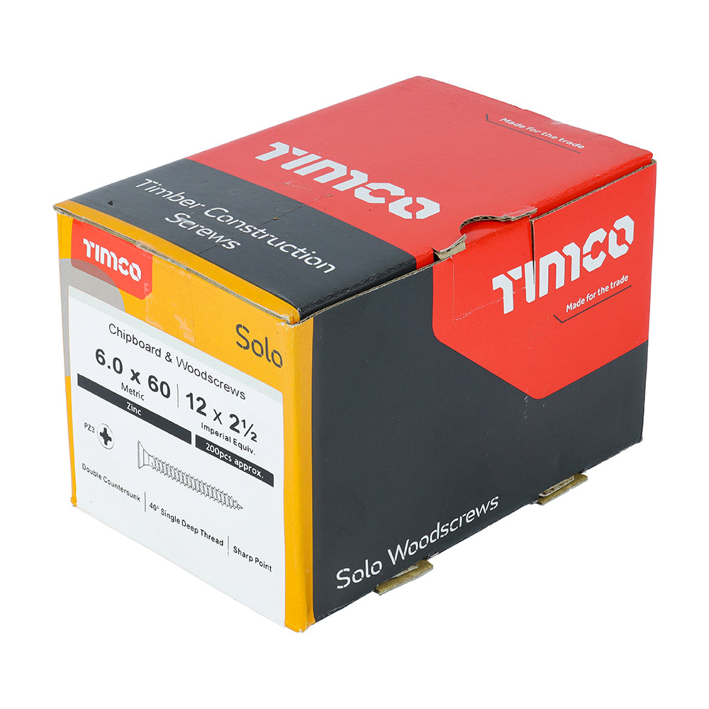Solo Woodscrew PZ3 CSK Zinc - 6.0 x 60 | Box of 200