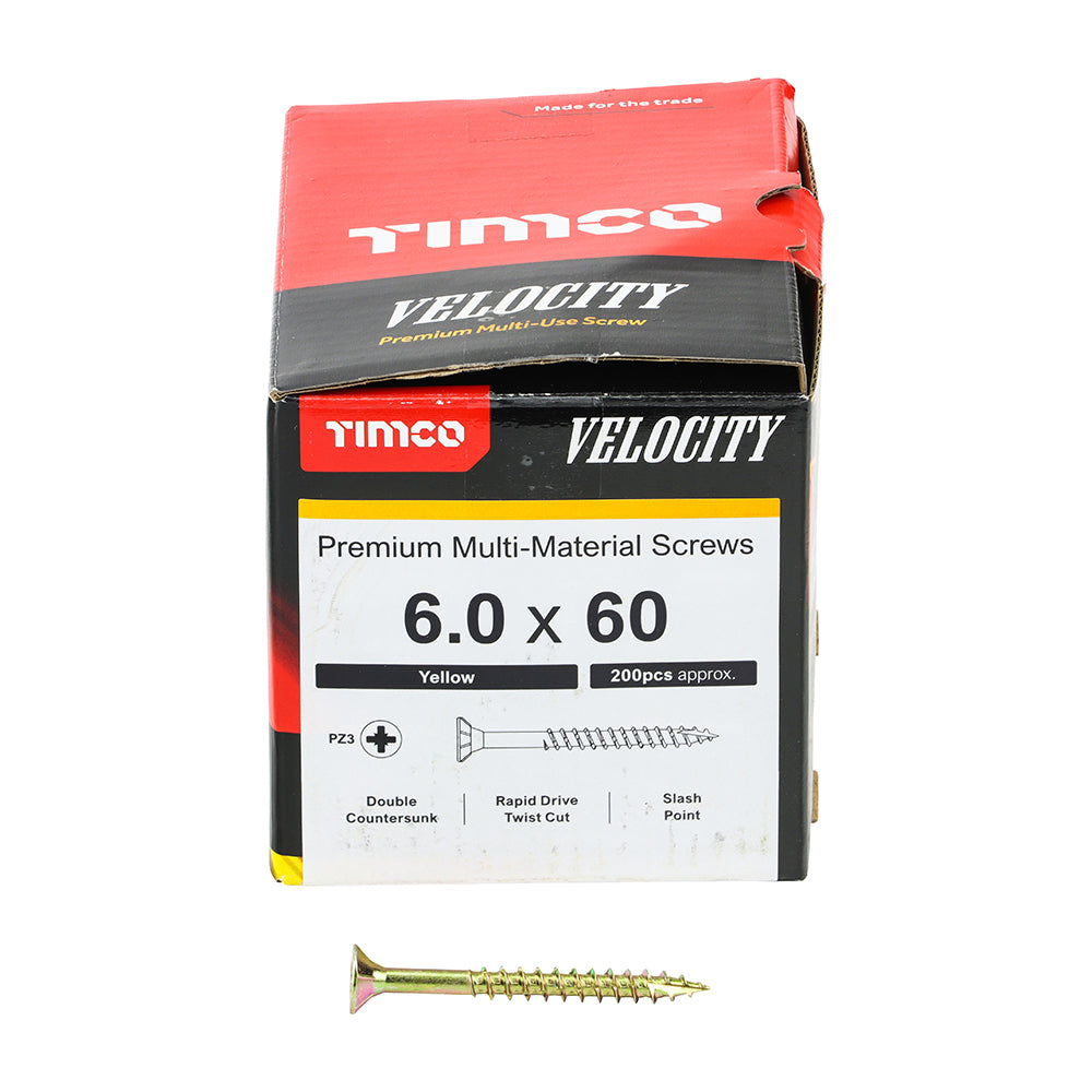 Timco Velocity Premium Multi-Use Screws - PZ - Double Countersunk - Yellow - Box