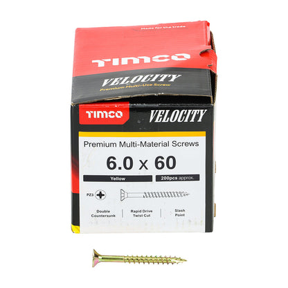 Timco Velocity Premium Multi-Use Screws - PZ - Double Countersunk - Yellow - Box