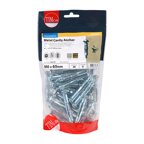 Cavity Anchor - BZP - M6 x 65 (70mm Screw) | TIMbag of 40