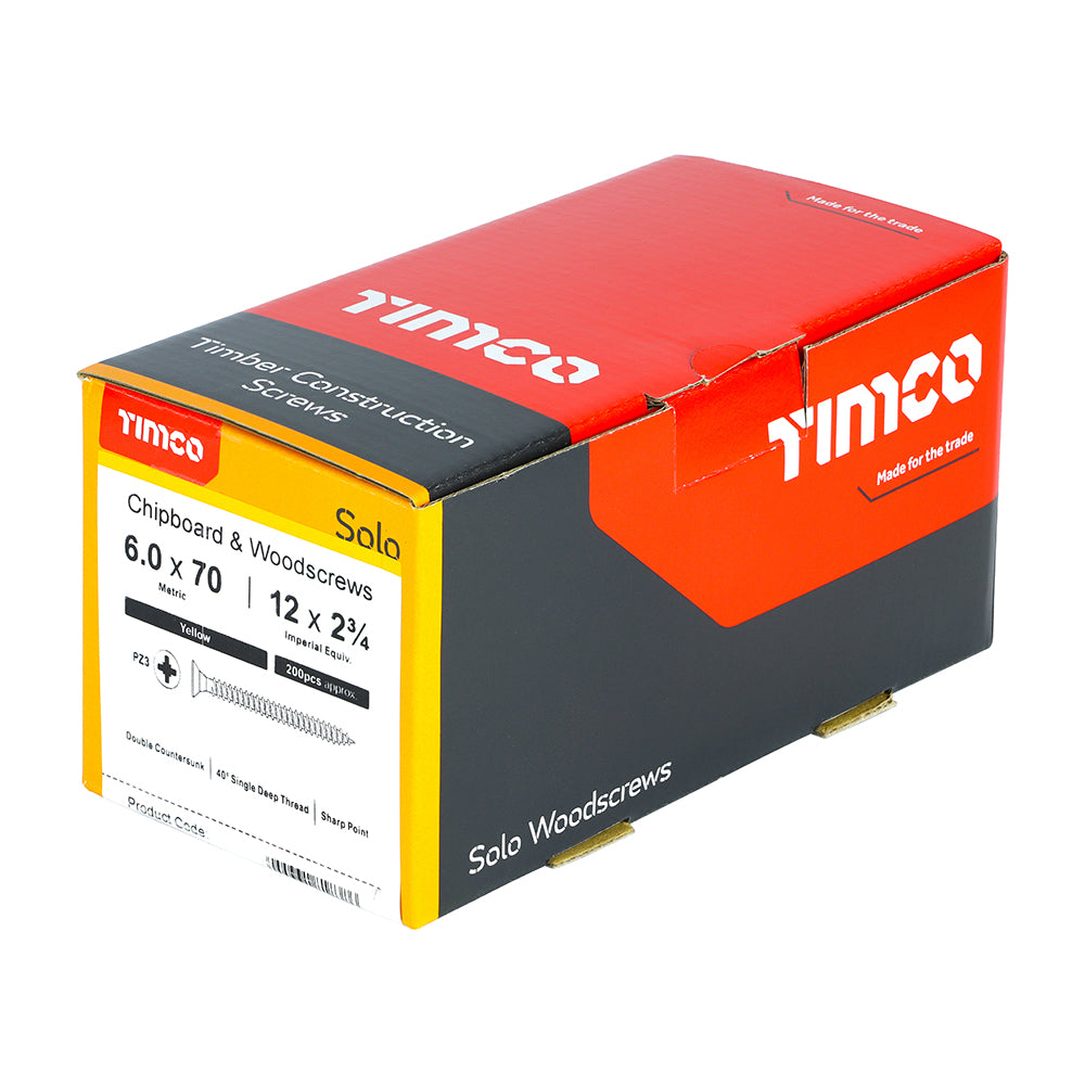 Solo Woodscrew PZ3 CSK ZYP - 6.0 x 70 | Box of 200