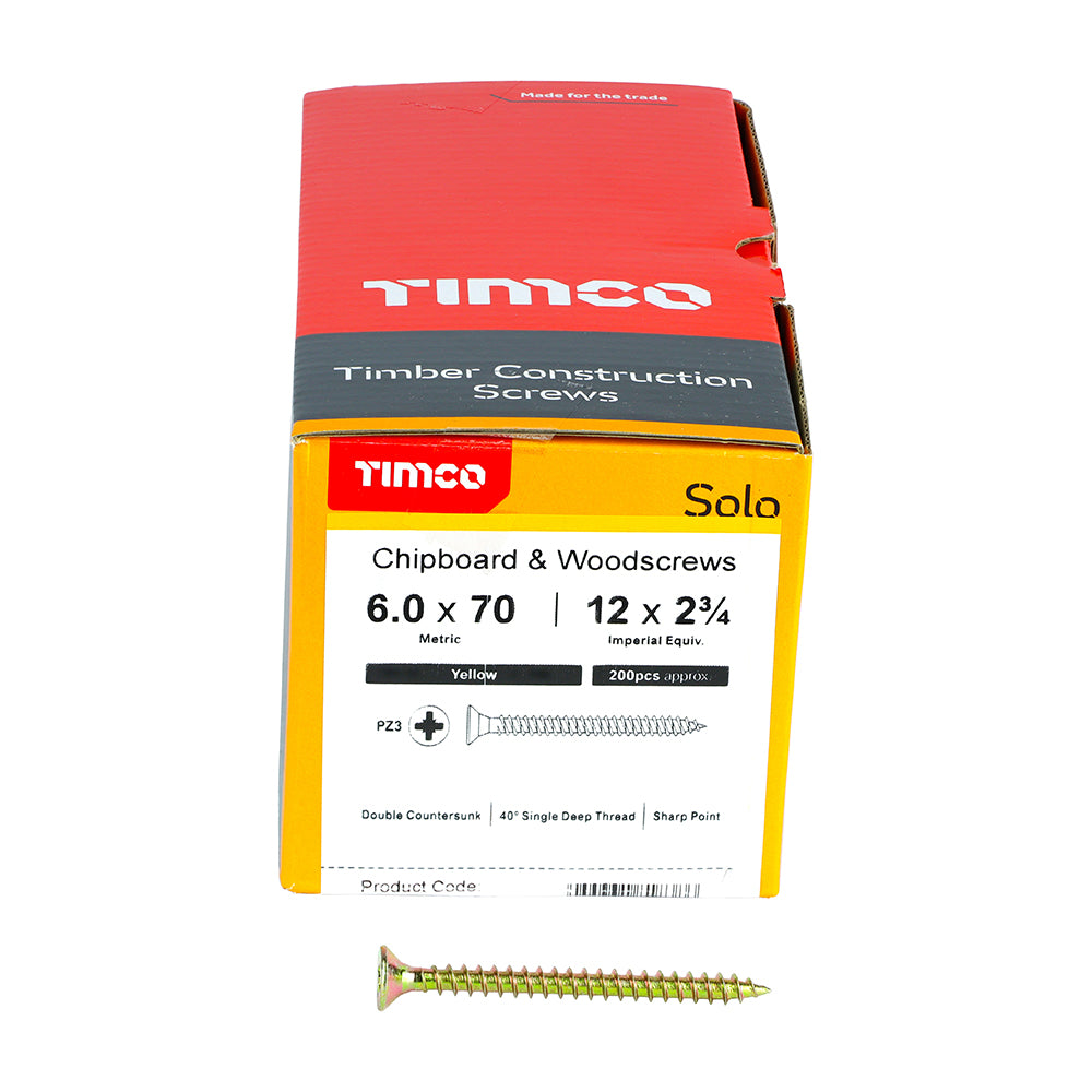 Solo Woodscrew PZ3 CSK ZYP - 6.0 x 70 | Box of 200