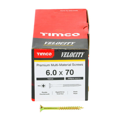 Timco Velocity Premium Multi-Use Screws - PZ - Double Countersunk - Yellow - Box