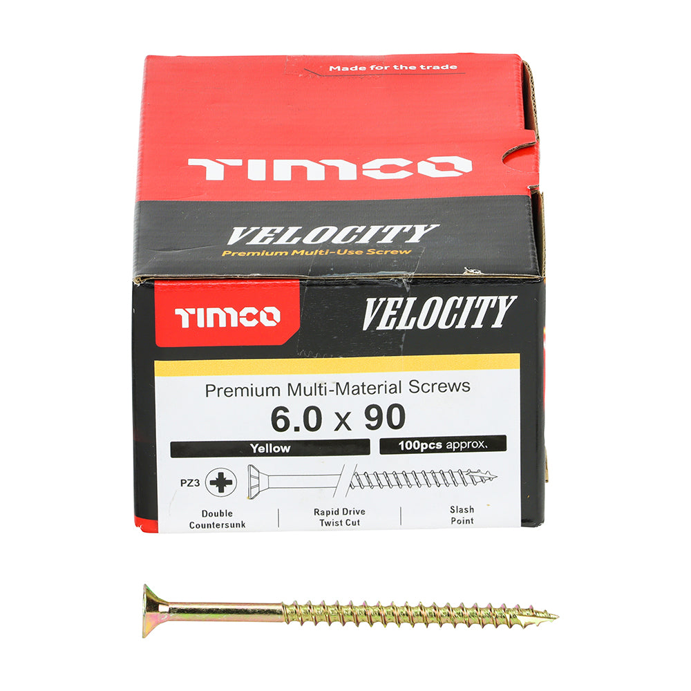 Timco Velocity Premium Multi-Use Screws - PZ - Double Countersunk - Yellow - Box