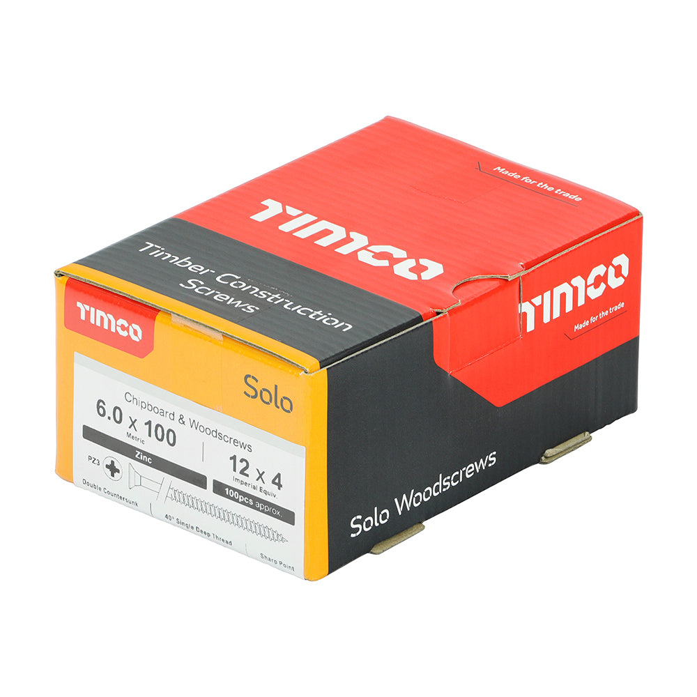 Solo Woodscrew PZ3 CSK Zinc - 6.0 x 100 | Box of 100