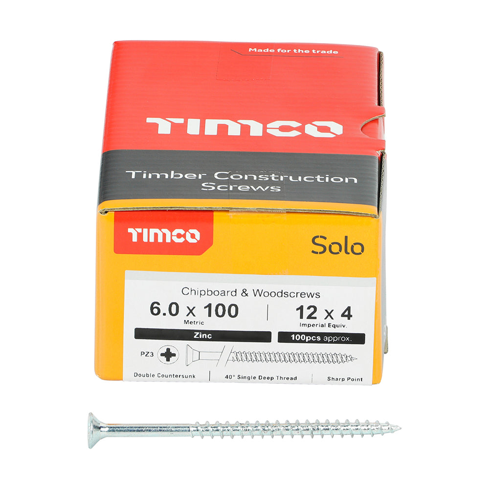Solo Woodscrew PZ3 CSK Zinc - 6.0 x 100 | Box of 100