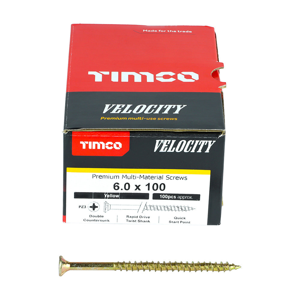 Timco Velocity Premium Multi-Use Screws - PZ - Double Countersunk - Yellow - Box