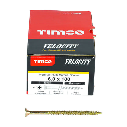 Timco Velocity Premium Multi-Use Screws - PZ - Double Countersunk - Yellow - Box