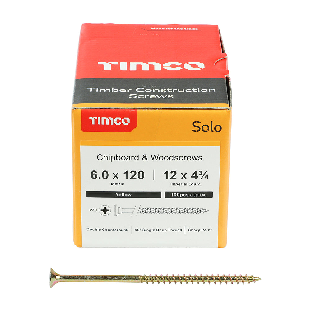 Solo Woodscrew PZ3 CSK - ZYP - 6.0 x 120 | TIMpac of 2