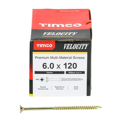 Timco Velocity Premium Multi-Use Screws - PZ - Double Countersunk - Yellow - Box