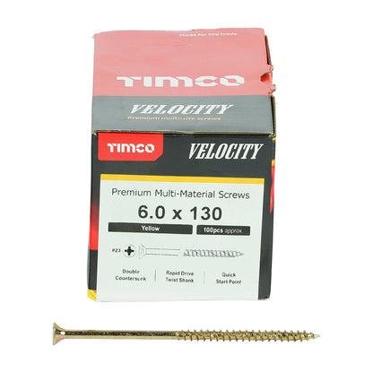 Timco Velocity Premium Multi-Use Screws - PZ - Double Countersunk - Yellow - Box