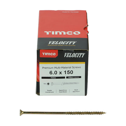 Timco Velocity Premium Multi-Use Screws - PZ - Double Countersunk - Yellow - Box