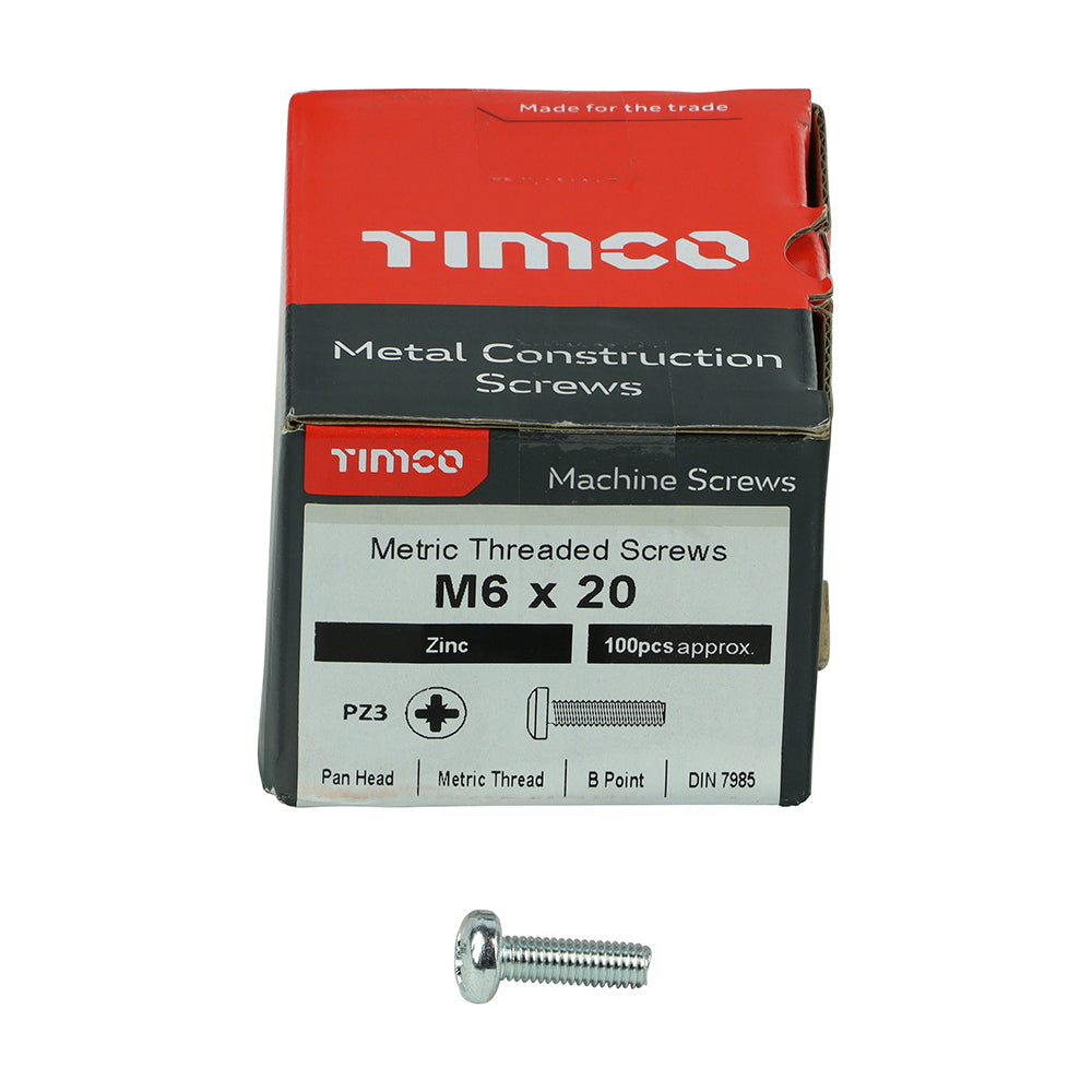 Machine Screw PZ3 PAN Zinc - M6 x 20 | Box of 100