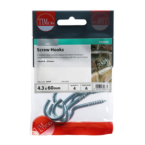 Screw Hooks - BZP - 60mm | TIMpac of 4