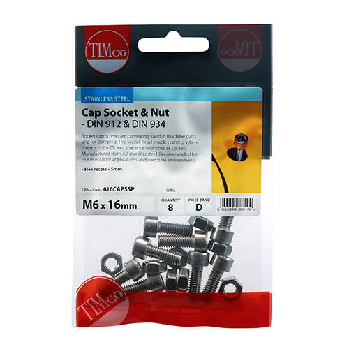 Cap Socket & Nut - A2 SS - M6 x 16 | TIMpac of 8