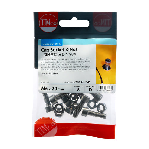 Cap Socket & Nut - A2 SS - M6 x 20 | TIMpac of 8